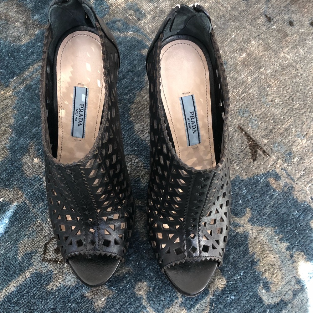Prada Black Laser-Cut Ankle Booties
